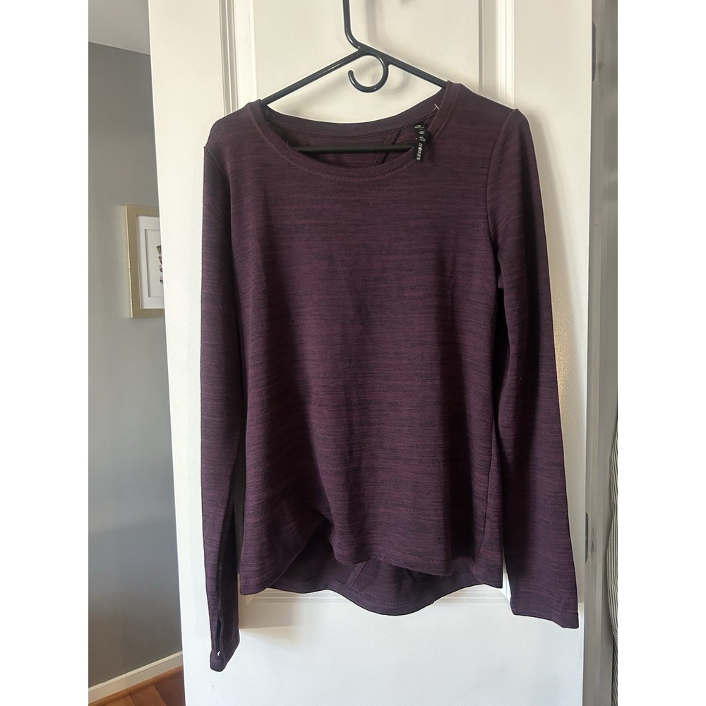 90 Degree by Reflex Womens Purple Long Sleeve Yoga Shirt Back Cut Out Sz Large